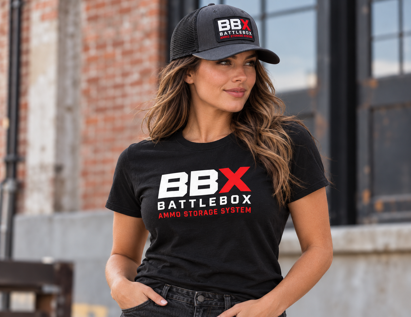 BattleBox front-print black tee and black cap