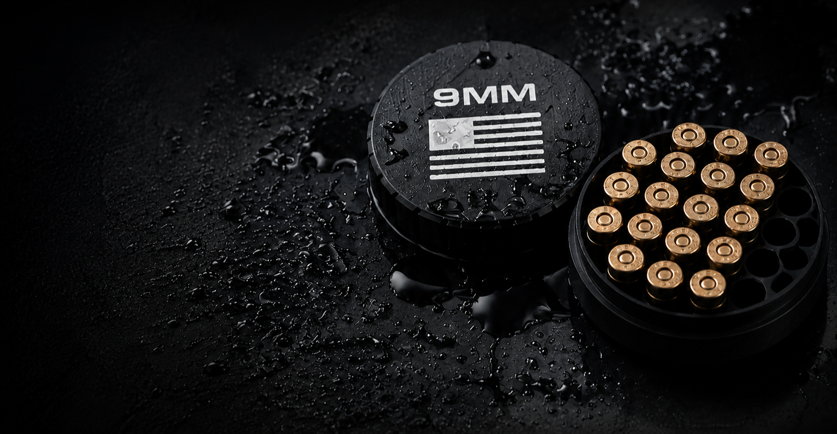 Open 9mm ammo holder showing individual storage positions